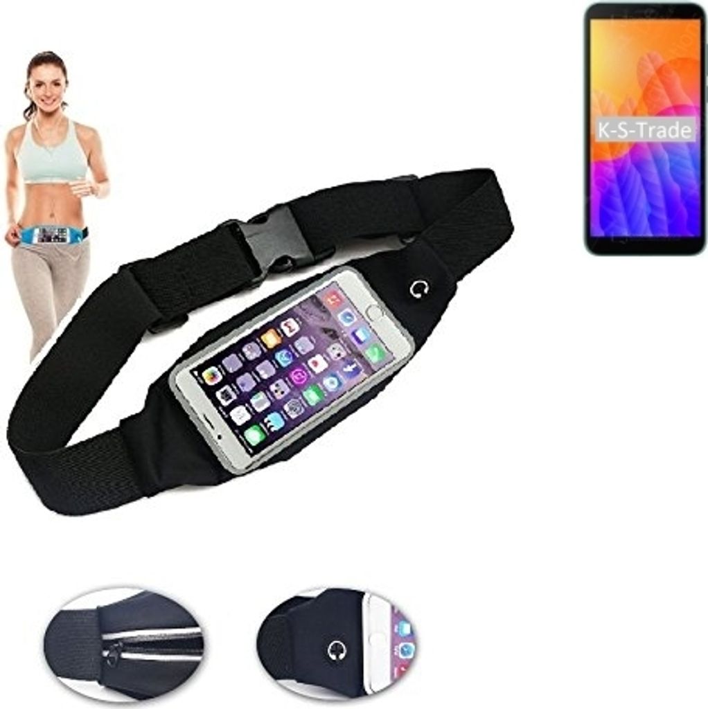 K-S-Trade Jogging-Armband kompatibel mit Huawei Y5p Gürteltasche Umhängetasche Bauchtasche schwarz Sport Running Jogging Fitness Laufen Exercise
