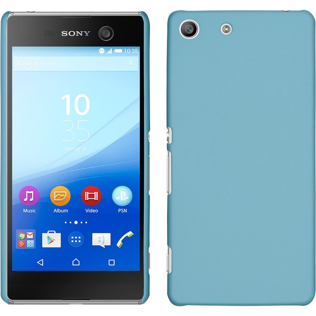 PhoneNatic Case kompatibel mit Sony Xperia M5 - Hülle hellblau gummiert Hard-case + 2 Schutzfolien