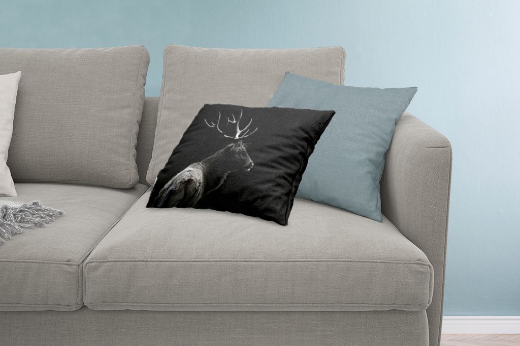 MuchoWow Zierkissen Sofakissen Wohnzimmer Dekokissen 60x40 cm Hirsch - Schwarz - Porträt - Geweih - Tiere - Kopfkissen - Polster mit Foto