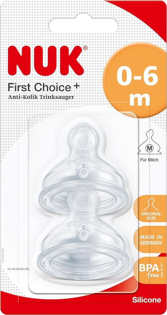Nuk, Sauger Silikon, Smoczek do butelki, Gr.1 M 2 sztuki Zdjęcie produktu 