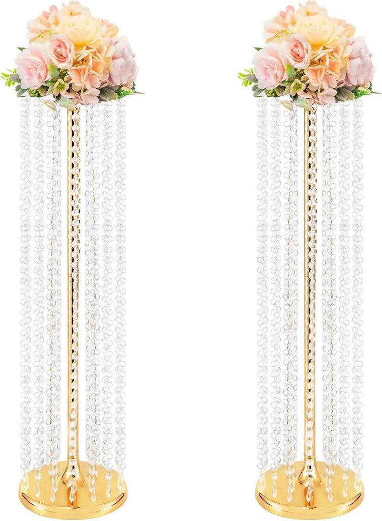 Blumenständer Säule - Tischdeko für Hochzeit - Eisen, Höhe 90 cm, Ø20 cm Topplatte, Set 2 Stück, Freistehend - Gold
