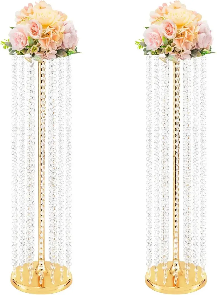 Support à fleurs colonne en fer doré 90 cm pour mariage - Lot de 2 pièces