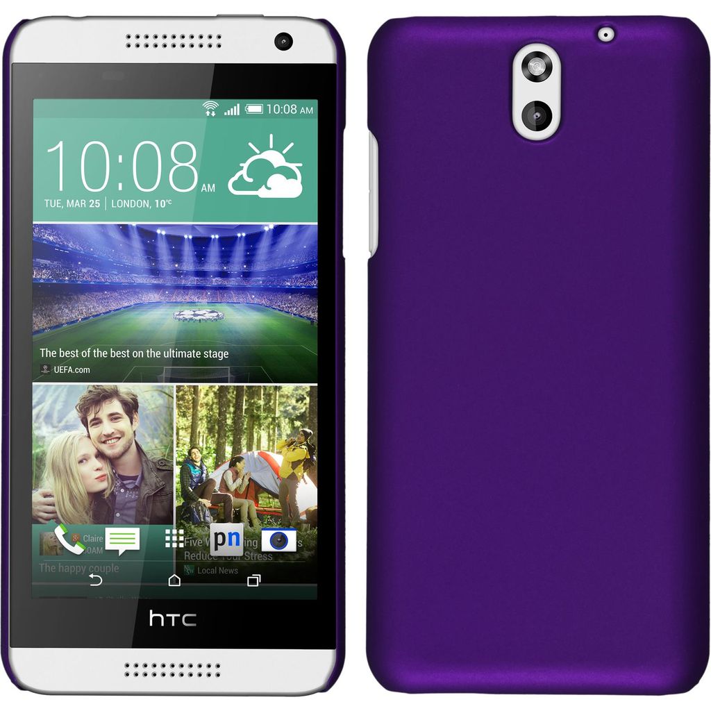 PhoneNatic Case kompatibel mit HTC Desire 610 - Hülle lila gummiert Hard-case + 2 Schutzfolien