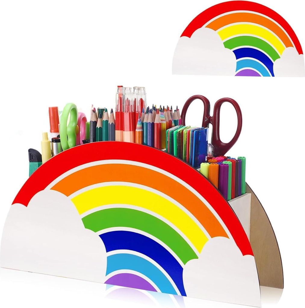 Allecto Premium - Kinder Stift Halter Regenbogen Schreibtisch Organizer Stiftehalter Schreibtisch Stiftehalter Holz Tisch Organizer Regenbogen Orga...