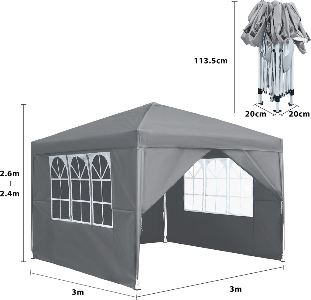 LZQ 3x3m Faltpavillon Pavillon Faltbar mit 4 Seitenwänden, Produktbild 2
