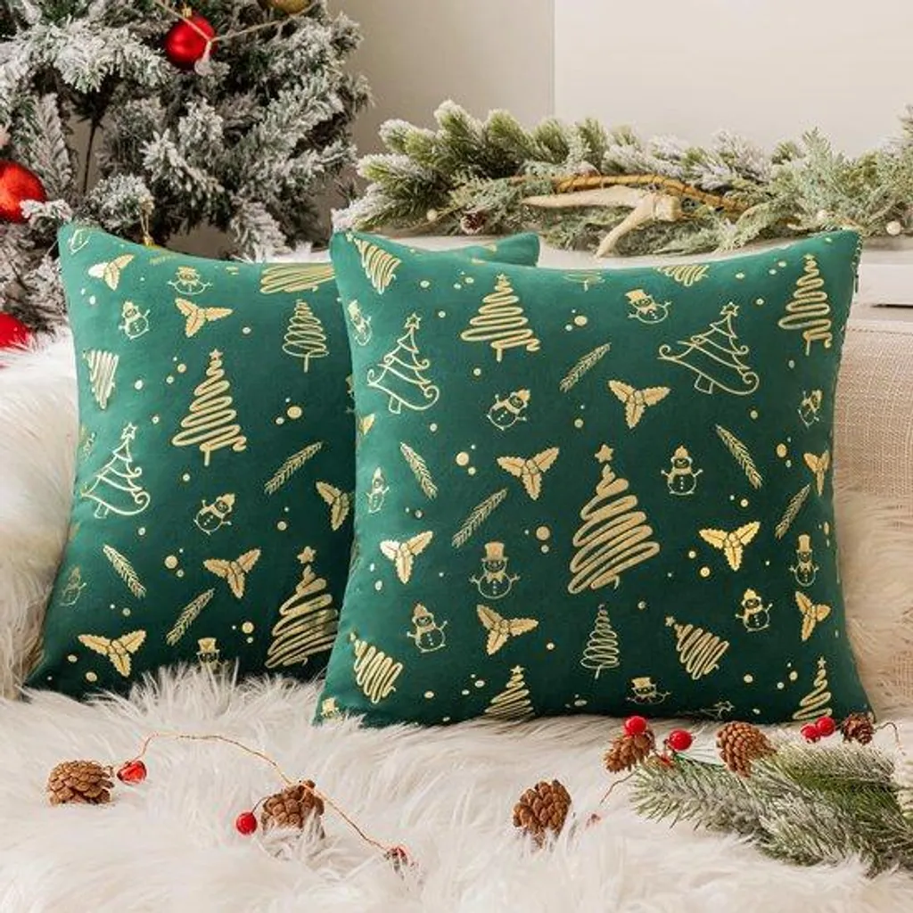 Lot de 2 housses de coussin velours vert émeraude doux avec zip caché