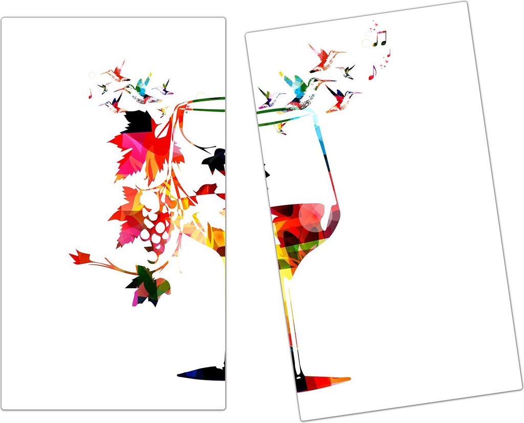 Spritzschutz Herdabdeckplatte Schneidebrett aus Glas Buntes Weinglas 2-Teilig (60x52cm)