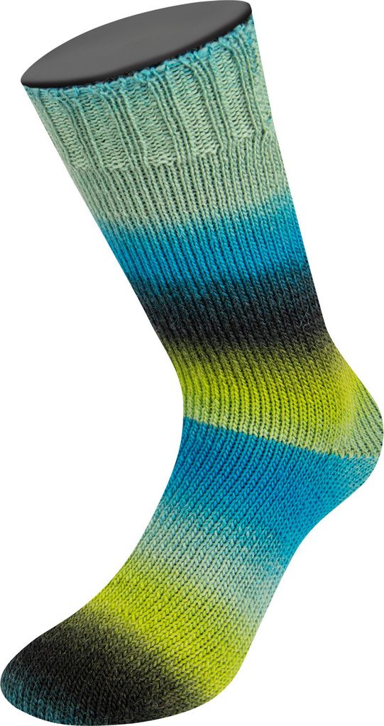 Lana Grossa MEILENWEIT 100 g COLOR MIX 4-fach Sockenwolle mit leuchtendem Farbverlauf 400 m, Farbe:8015 - Hell-/Moosgrün/Jade/Türkis/Blaupetrol