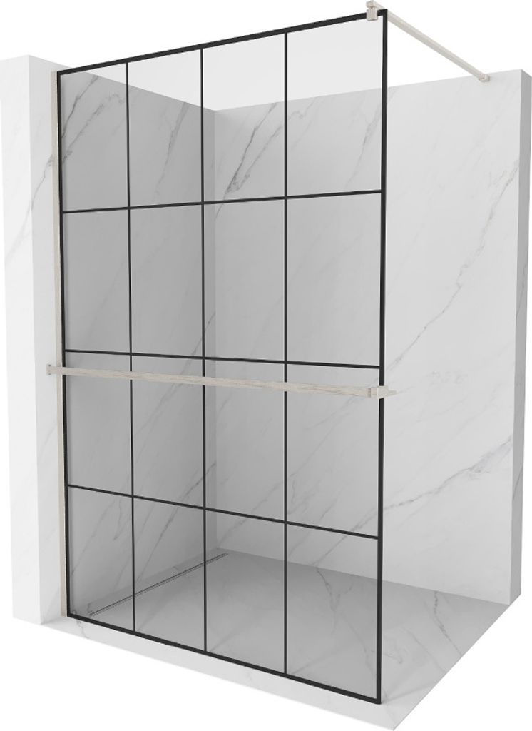 Mexen Kioto+ Duschwand mit Walk-in Ablage 140 x 200 cm, schwarzes Muster, gebürstetes Nickel - 800-140-121-97-77