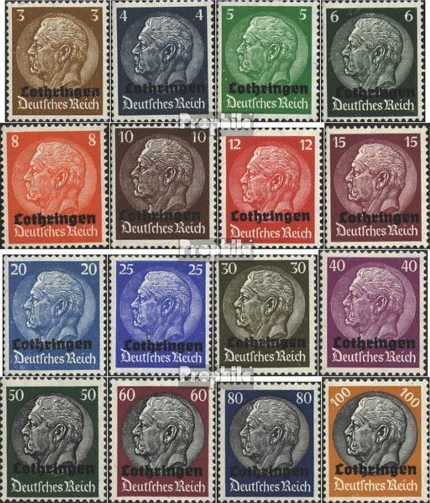 Briefmarken Lothringen (Dt.Bes.2.WK.) 1940 Mi 1-16 (kompl.Ausg.) gestempelt Hindenburg