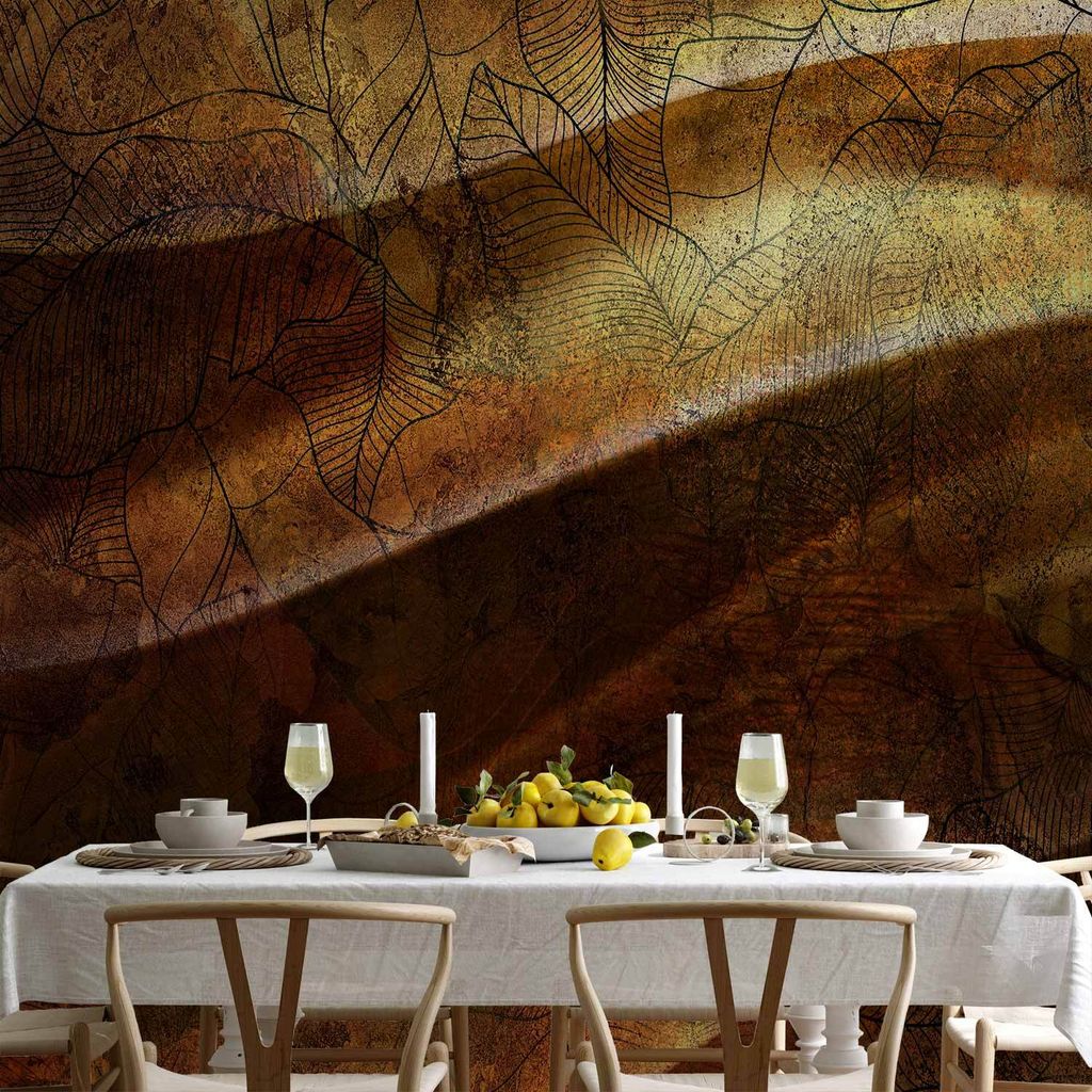 Vlies Fototapete - Liquid gold - abstract wavy composition with leaf patterns 350x245 cm Blumen b-A-0894-a-a