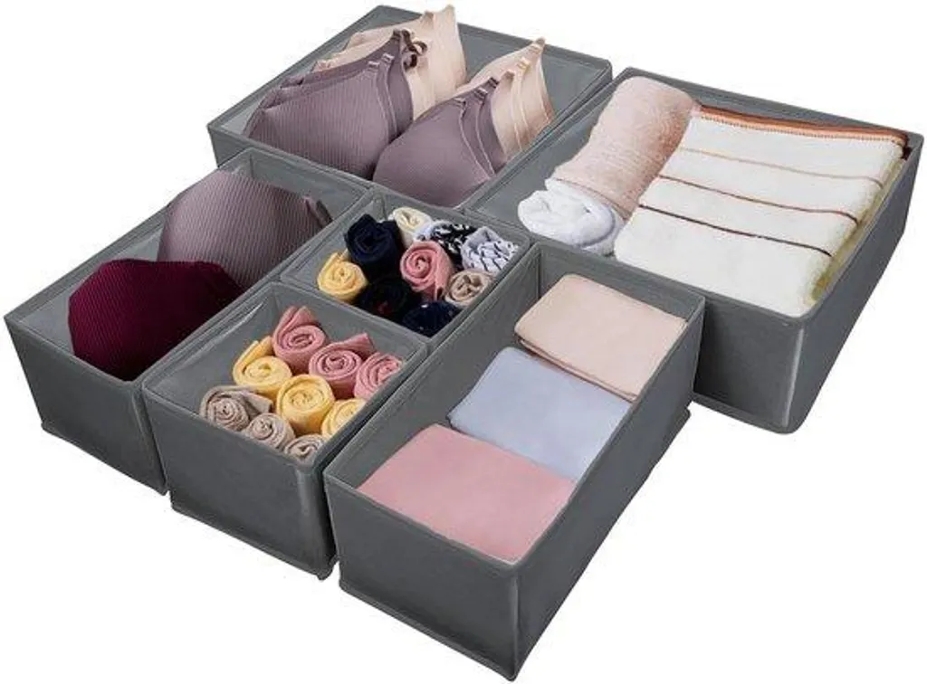 Lot de 6 organiseurs de vêtements beige en tissu pliable pour tiroir