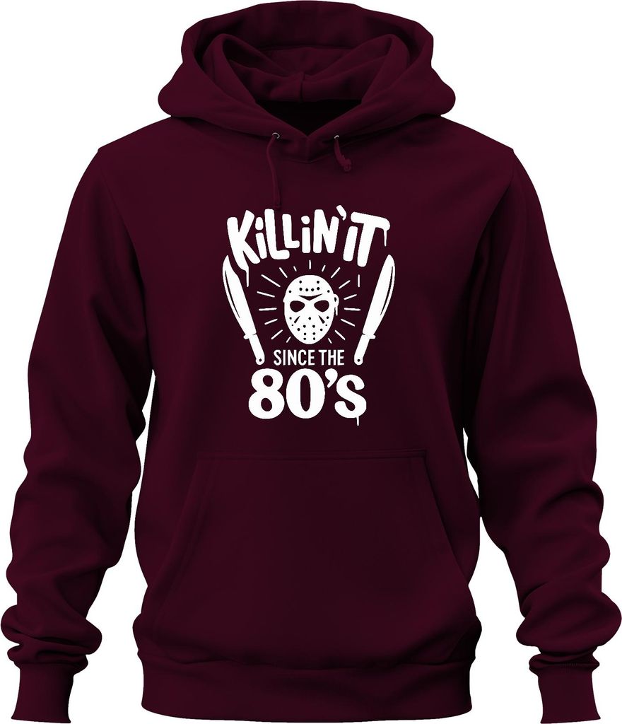 Killin' It Seit 80ern Horror Slasher Maske Machete Halloween Uni Hoodie Kapuzenpullover, Burgundy, L