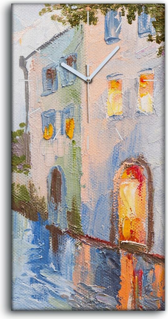 Dekor Leinwand Uhr Wandbilder 30x60 Gemälde Abstrakte Stadt Fluss Brücke Blumen - weiße Hände