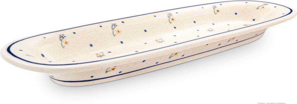 Original Bunzlauer Keramik Servierplatte Platte Teller schmal länglich oval 37,4x13,4x3,0 cm Design 111