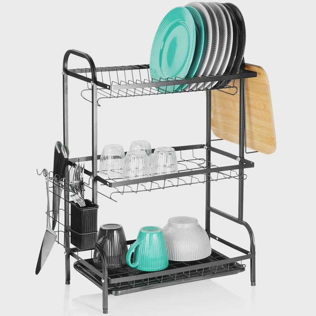 Range-vaisselle 3 étages en acier noir : l'accessoire de rangement idéal