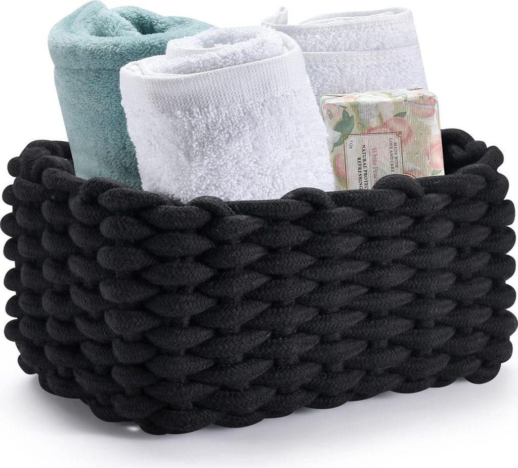 Aufbewahrungskorb Baumwolle - 30x21x16 cm - Schwarz - Badezimmer Organizer - Fš¹r Wickelauflage - K?rbchen Klopapier Aufbewahrung - Aufbewahrungs...