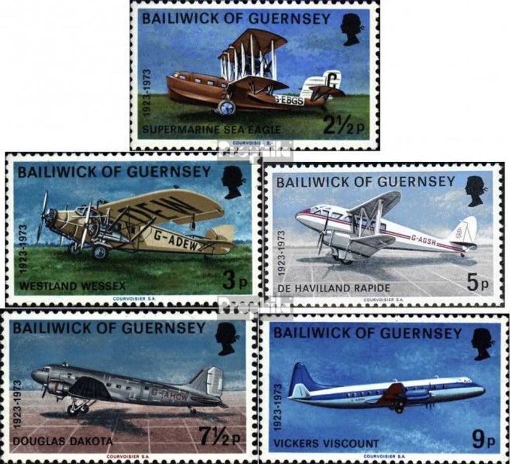 Briefmarken GB - Guernsey 1973 Mi 79-83 (kompl.Ausg.) postfrisch 50 J. Flugdienst