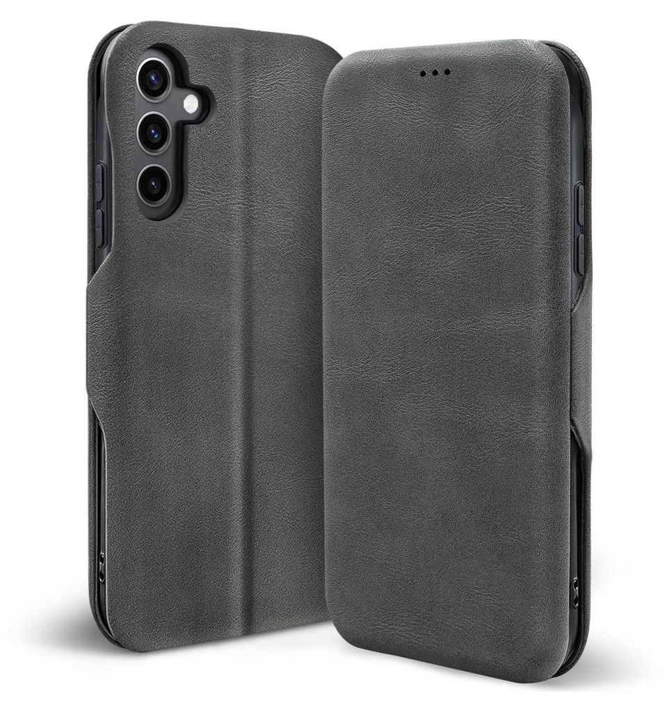 Conie Retro Klapp Tasche für Samsung Galaxy S24 FE Kartenfach Hülle Rundumschutz in Grau