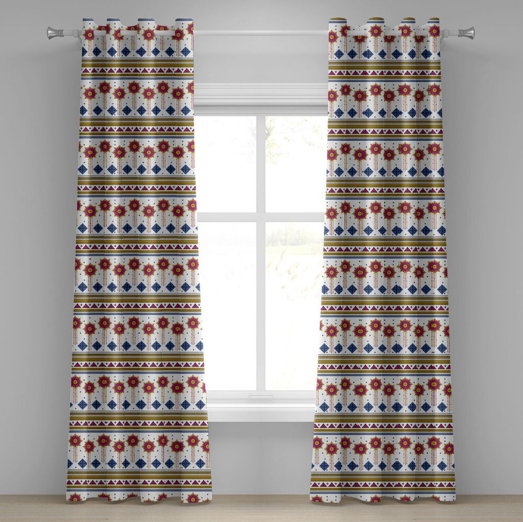 ABAKUHAUS Stammes Ösenvorhang, Farbiges Vektor-nahtloses Muster mit ethnischem inspiriertem Motiv-Druck Mayas, Dekorative 2-Panel-Fenstervorhänge...