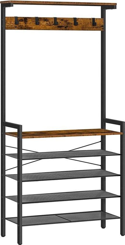 Kapstok mit Schuhablage, industrieller Hängeschrank, große Halle Standart, 5 abnehmbare Haken, Holzoptik obere Platte, Eingang Aufbewahrungsplatt...