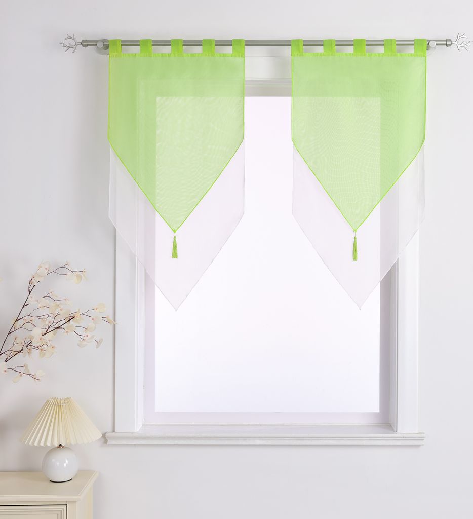 Delien Scheibengardinen mit Schlaufen Doppelschicht Bistrogardine küche Gardinen Halbtransparent Voile Vorhänge Grün BxH 60x120cm 2 Stück