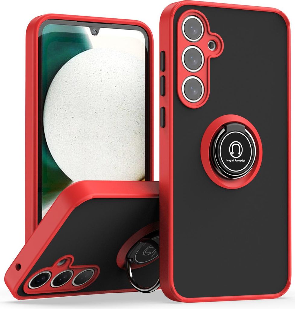 Hülle für Samsung Galaxy A35 Matte Transluzent TPU Stoßfest Schutzhülle mit Ring Halter Ständer Rot