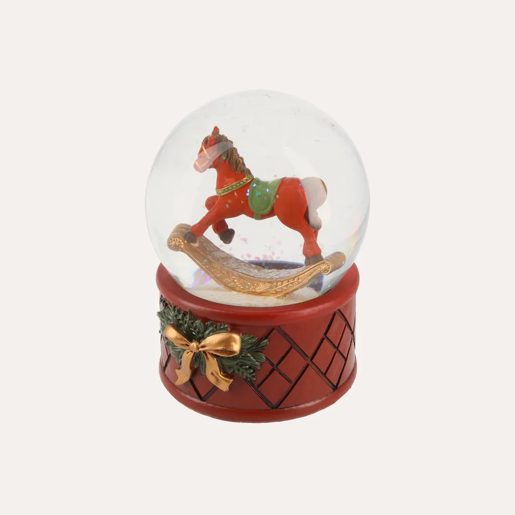 Grande boule de Noël rouge 10cm décor cheval blanc KEYHOMESTORE