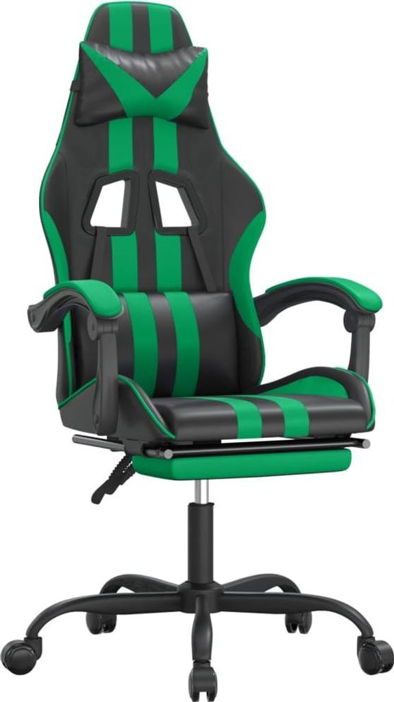 vidaXL Gaming-Stuhl mit Fußstütze Drehbar Schwarz & Grün Kunstleder