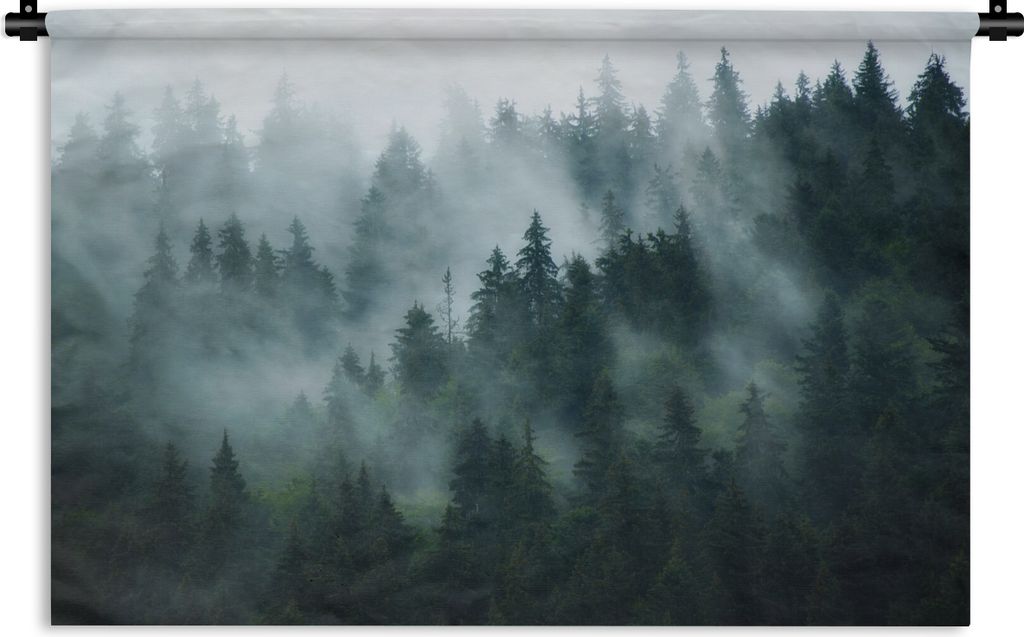 MuchoWow Wandteppich Wandbehang Nebel - Bäume - Wald 120x80 cm Tapisserie Dekoration Wandtuch - Wanddekorationen - Wandtücher