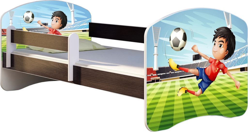 ACMA Jugendbett Kinderbett Junior-Bett Komplett-Set mit Matratze Lattenrost und Rausfallschutz Wenge 13 Fußballer 160x80