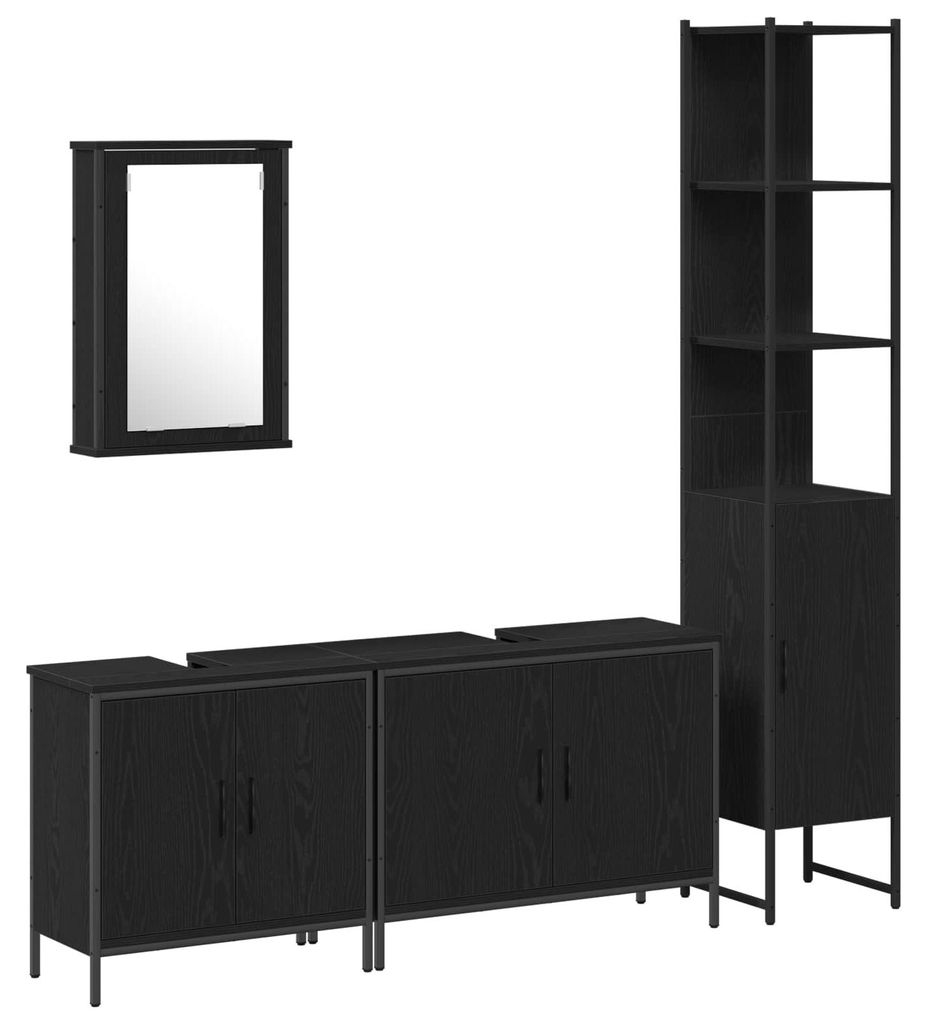 Badezimmermöbel-Set mit Regal 4 pcs Schwarz Holzwerkstoff