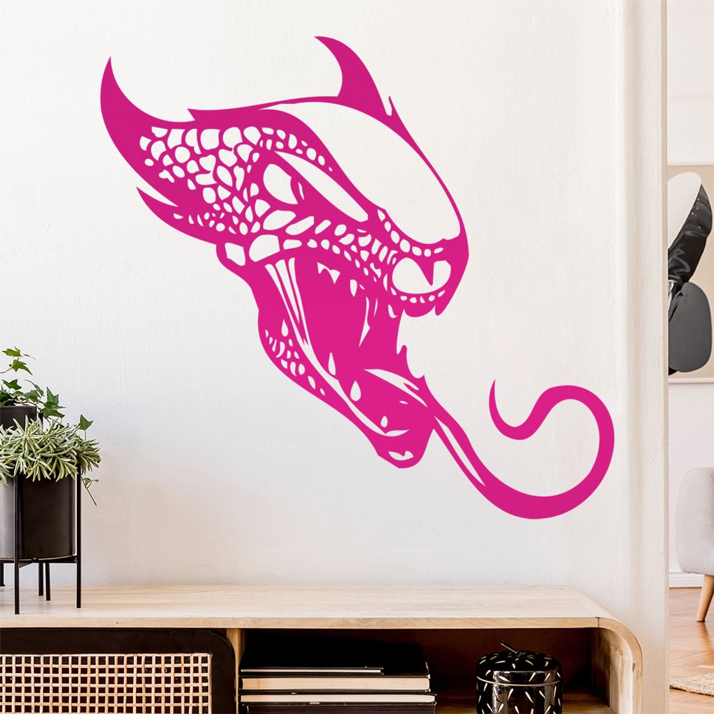 Drachen Kopf Wandtattoo in 6 Größen - Wandaufkleber Wall Sticker - Dekoration, Küche, Wohnzimmer, Schlafzimmer, Badezimmer