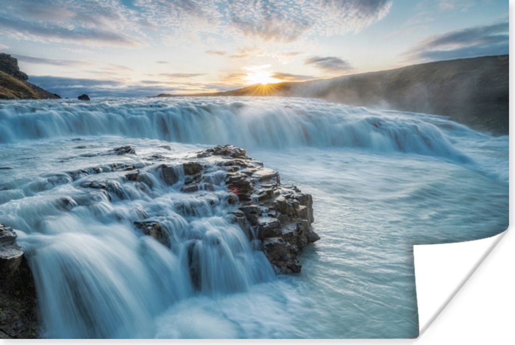 MuchoWow Poster Wasserfall - Wasser - Steine - Sonne - Natur 60x40 cm - Schlafzimmerdekoration