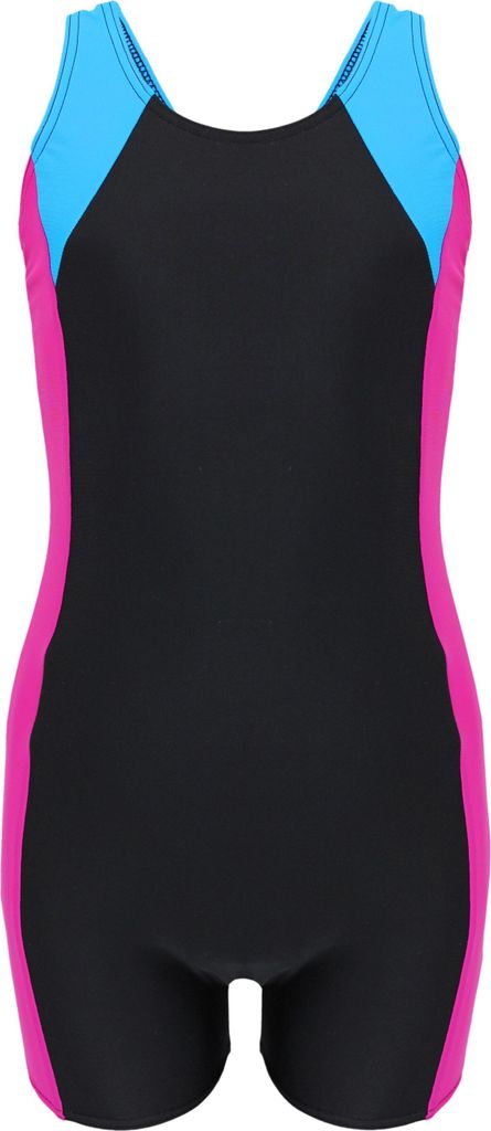 Aquarti Mädchen Badeanzug mit Bein Ringerrücken, Farbe: Schwarz / Amarant / Türkis , Größe: 152