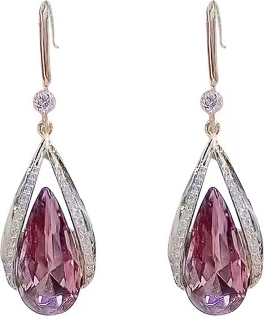 1 Paar Hakenohrringe Hochwertiges Temperament Elegantes Strass-Geschenk Kunstlila Kristall Wassertropfen Schlenkerohrringe Modeschmuck
