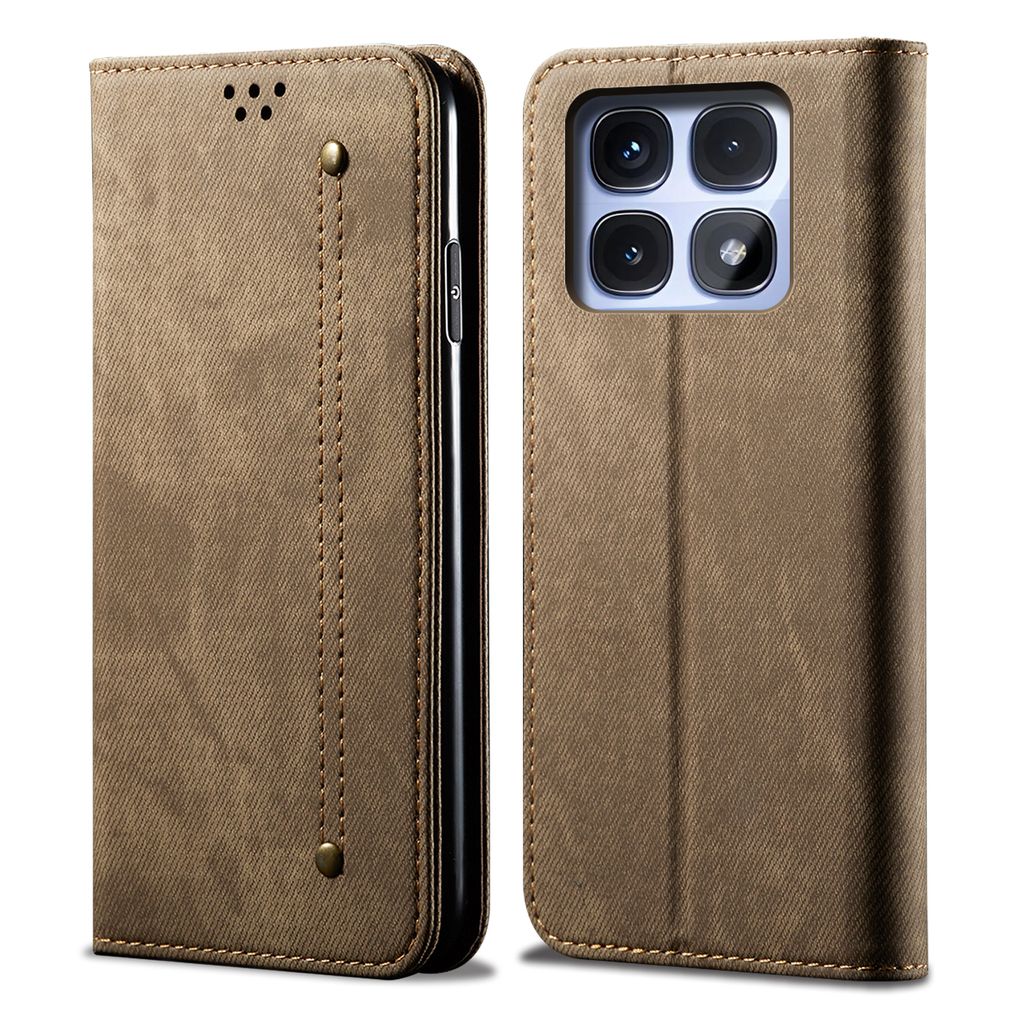 Hülle für Xiaomi Redmi K70 Ultra Leder Brieftasche Flip Bookstyle Schutzhülle mit Standfunktion Khaki
