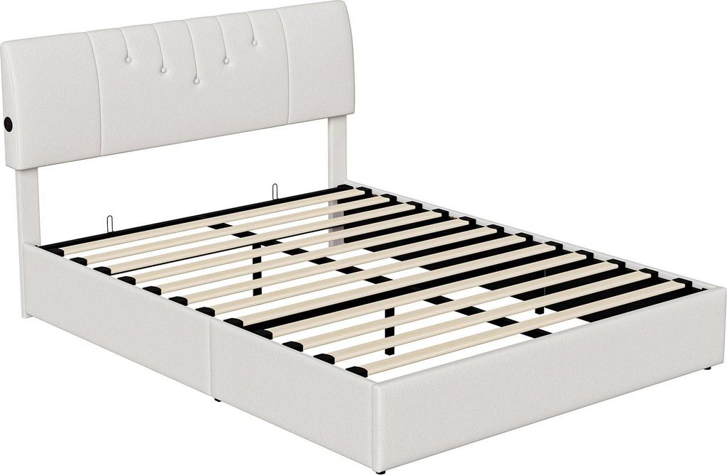 Doppelbett - Stauraumbett 160×200 cm - Mit Bettkasten - Metallrahmen - Montage erforderlich