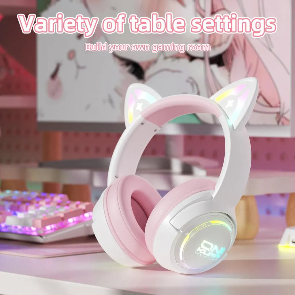 Micro-casque gamer over-ear rose blanc INF compatible PC et mobile - 7