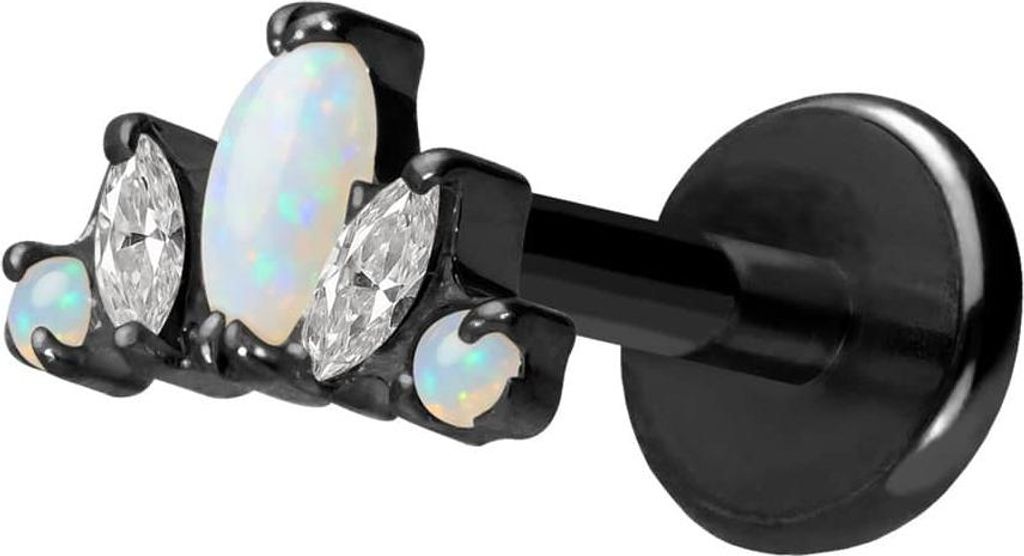 Ohrpiercing, Nasenpiercing Titan Labret mit Push Fit LOTUSBLÜTE Schwarz Stablänge: 7mm | Stabstärke: 1mm