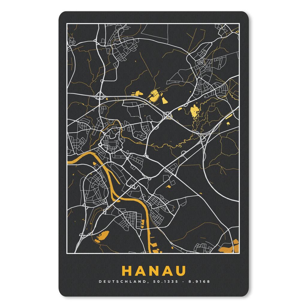 MuchoWow Mauspad Mousepad Hanau - Karte - Gold - Deutschland - Stadtplan 40x60 cm - Mousepads - Maus Mat - Pad - Mausunterlage - Schreibtisch Acc...