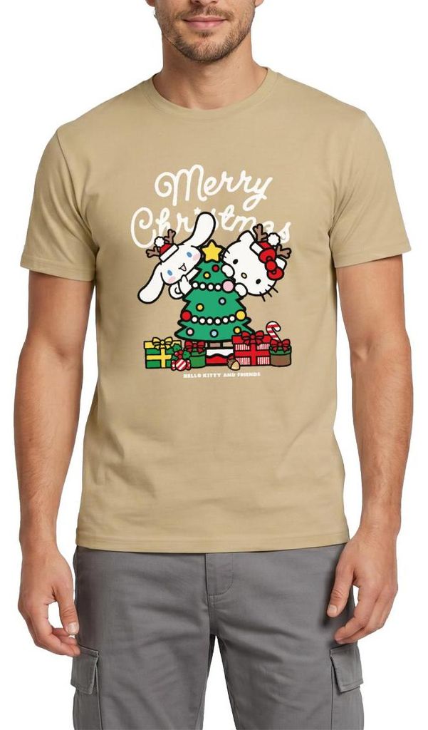 Spreadshirt Hello Kitty Und Cinnamoroll Weihnachten Männer T-Shirt, 3XL, Sandbeige