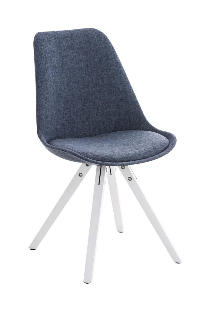 CLP Stuhl Pegleg Stoff Square mit Sitzpolster und eckigen Holzbeinen Farbe:blau;Gestell Farbe:weiß