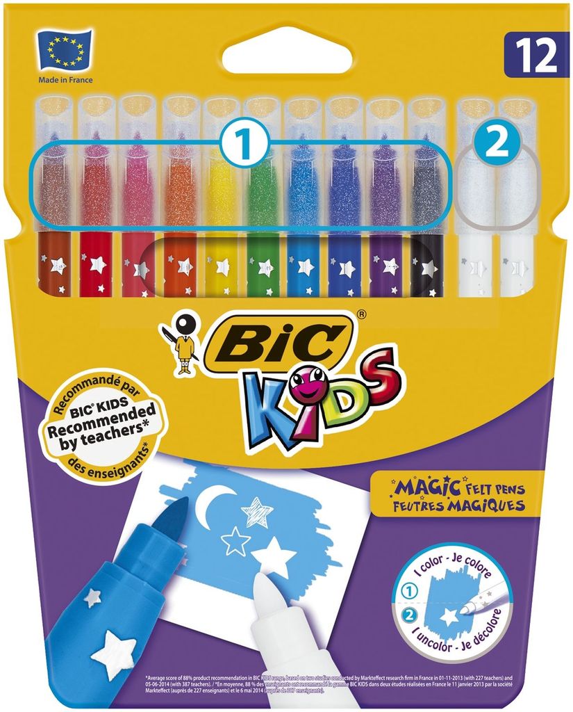BiC 9202962 Zauber-Fasermaler BIC KIDS MAGIC, 0,8 mm,12-farbig sort, Etui à 12 Stück
