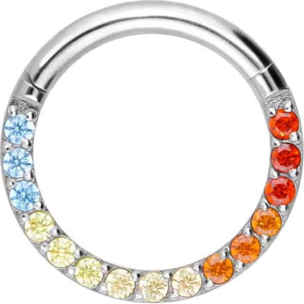 Ohrpiercing, Nasenpiercing, Septum Piercing Titan Segmentring Clicker EINGEFASSTE BUNTE KRISTALLE