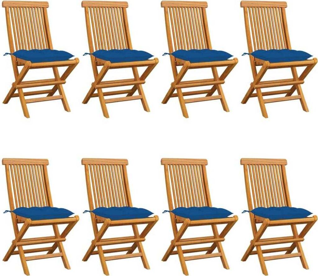 BESTE 2022 Outdoor-Stuhl Stilvollen mit robustem ,Gartenstühle mit Blauen Kissen 8 Stk. Massivholz Teak Relaxsessel Armlehnstuhl mit Premium & s...