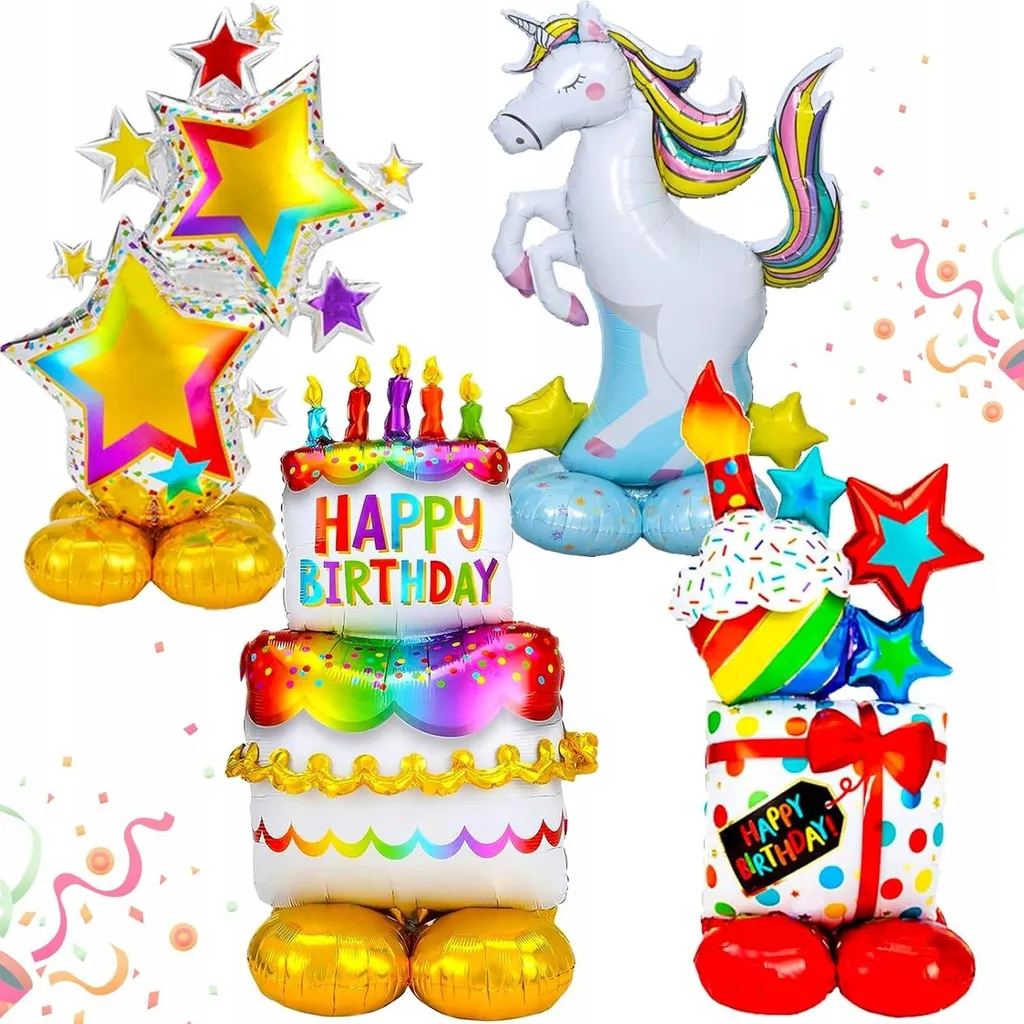 Set de 4 Ballons de Baudruche Poney et Étoile pour Déco d'Anniversaire