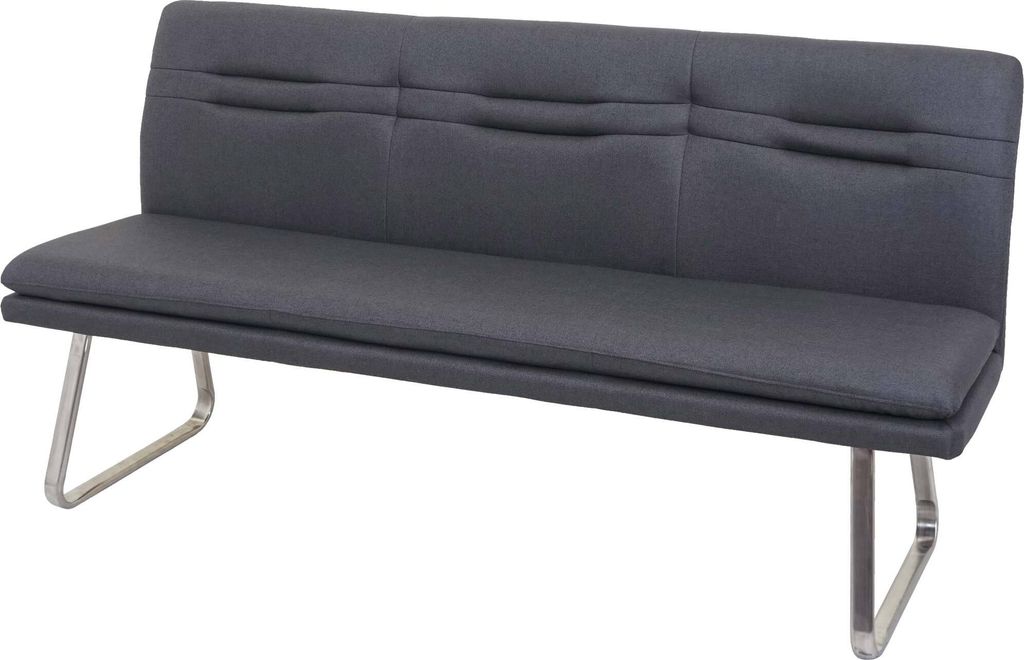 Sitzbank HWC-H70, Esszimmerbank Bank Polsterbank, Rückenlehne Stoff/Textil Edelstahl gebürstet grau 180cm