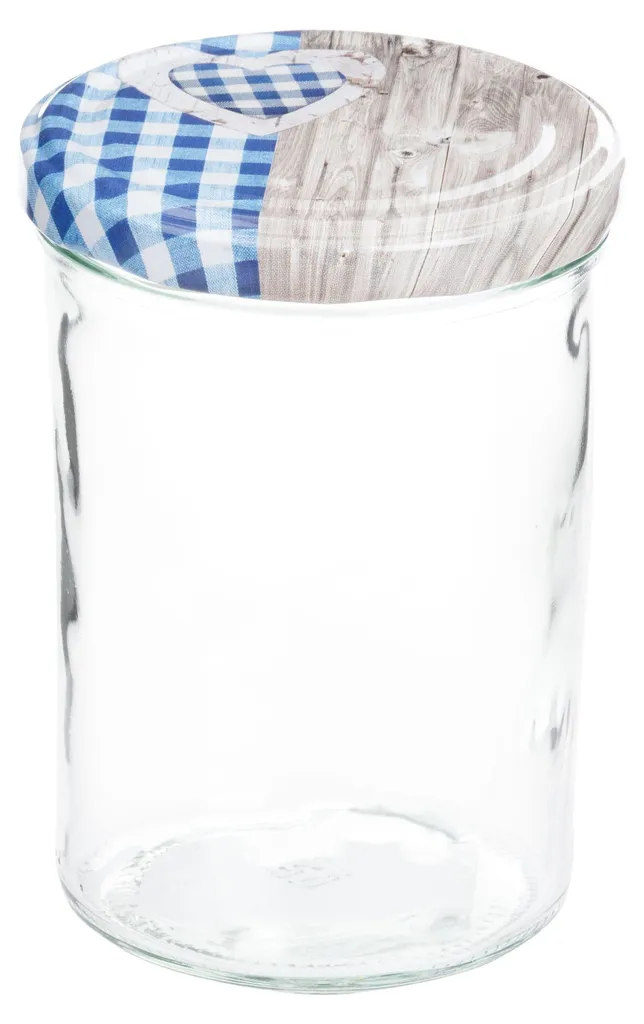 50 Barattoli Vetro 435ml per Marmellate - Coperchio Cuore Blu Scacchi