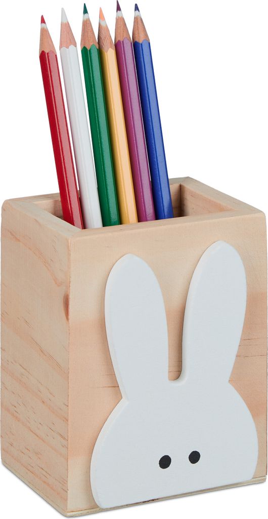 Relaxdays Stiftehalter Hase, Holz, HxBxT: 10 x 8 x 6 cm, Produktbild 